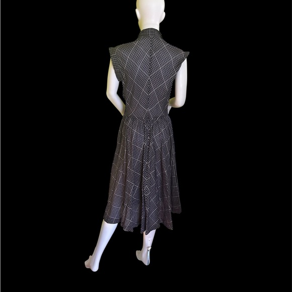 Vtg 50’s Dark Blue/ Purple Check Fit-and-Flare Button-Front Women's Dress - Picture 2 of 4